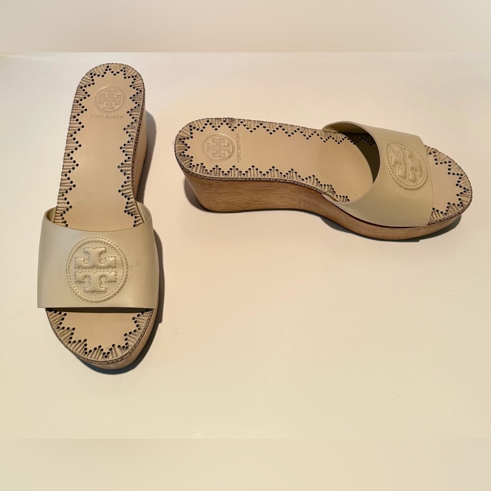 Tory Burch Beige Wedge Slides